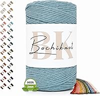 Vista 19 de BOCHIKNOT Cordón de macramé de 5 mm - Cordón de macramé de una hebra - Cordón de algodón para macramé y anudado - Suministros de cuerda de macramé