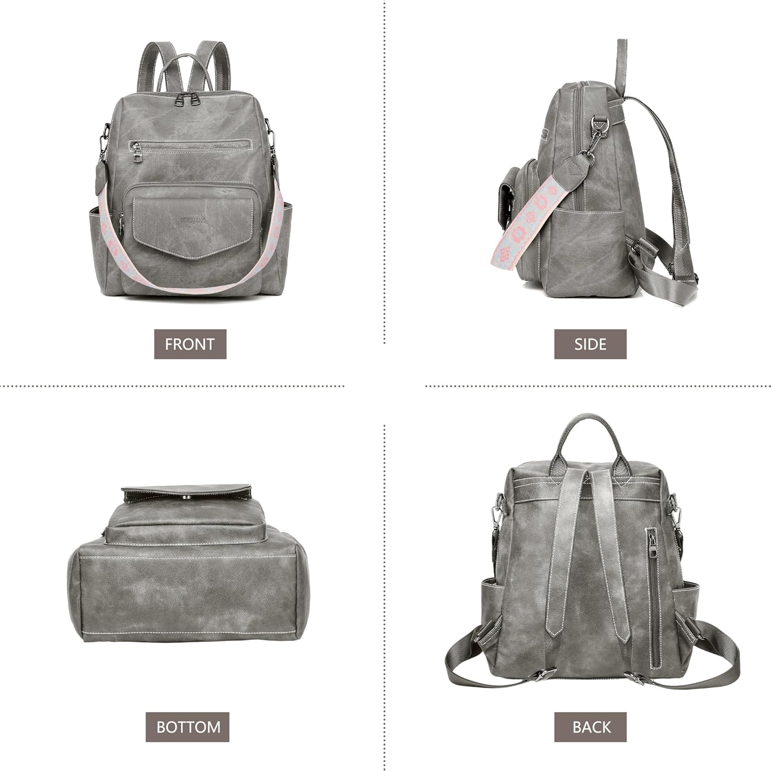 WYFJNX Backpack Purse for Women PU Leather Backpack Ladies Fashion Handbag Designer Shoulder Bag Small Travel Bag Grey