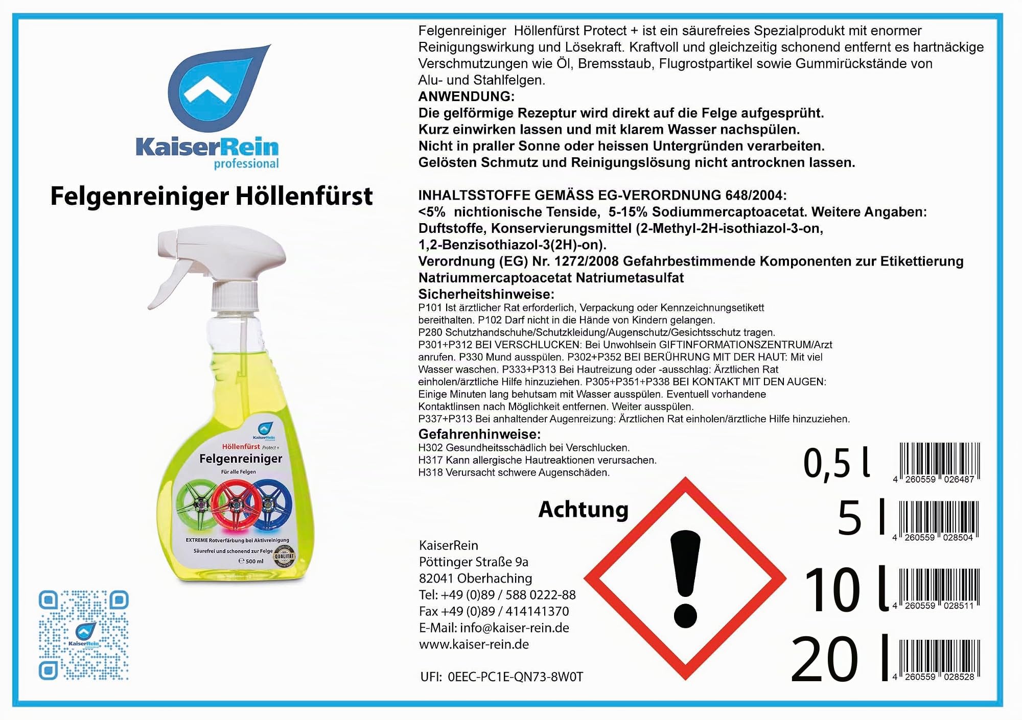 KaiserRein Höllenfürst Alu Felgenreiniger 10 L Kanister Reiniger alle Auto Felgen Felgenpflege Felgen-Reiniger KFZ