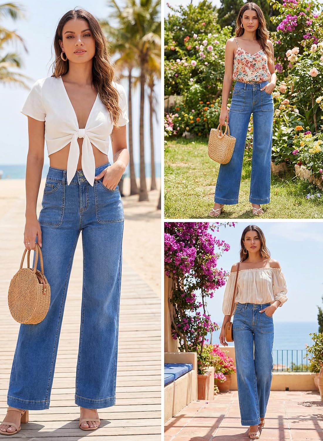 Sidefeel Women's Wide Leg Jeans High Waisted Stretchy Tummy Control Straight Leg Denim Pants - Image 6