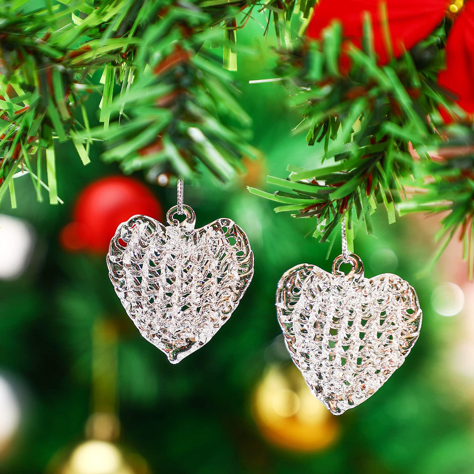 Thyle 24 Pieces Glass Heart Ornaments - Spun Shape Tree Hanging