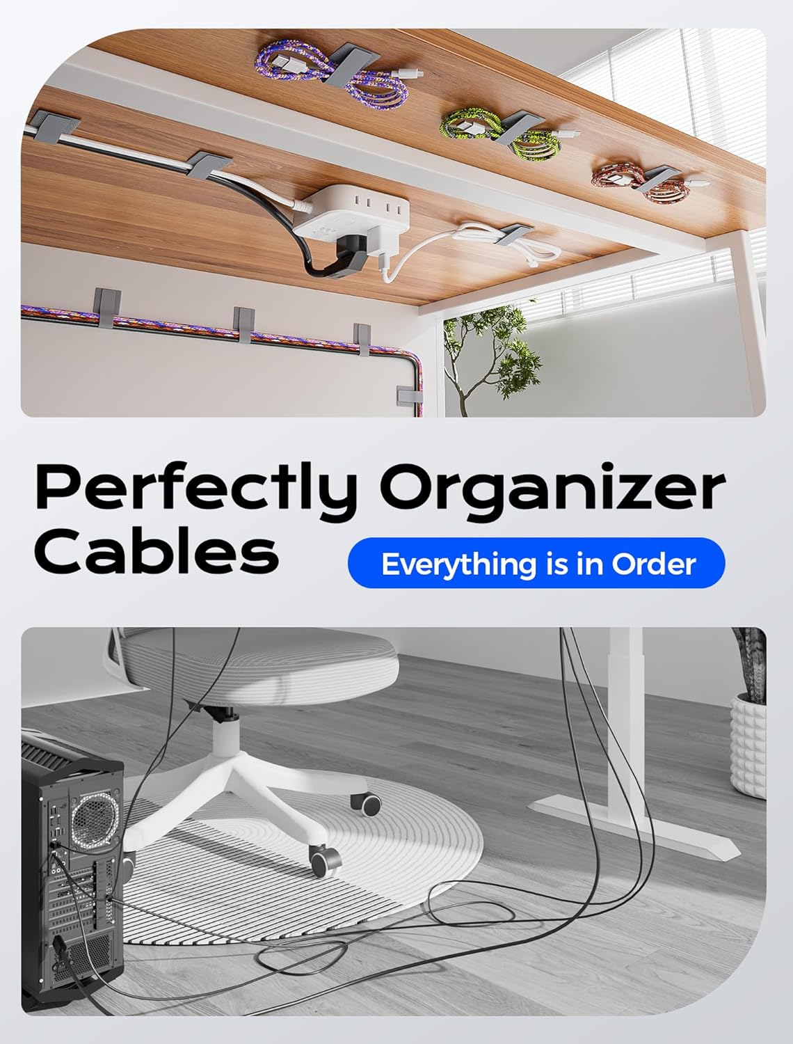 100pcs Hook and Loop Cable Ties, Adhesive Wire Management, Adjustable Cord Wrappers, Grey