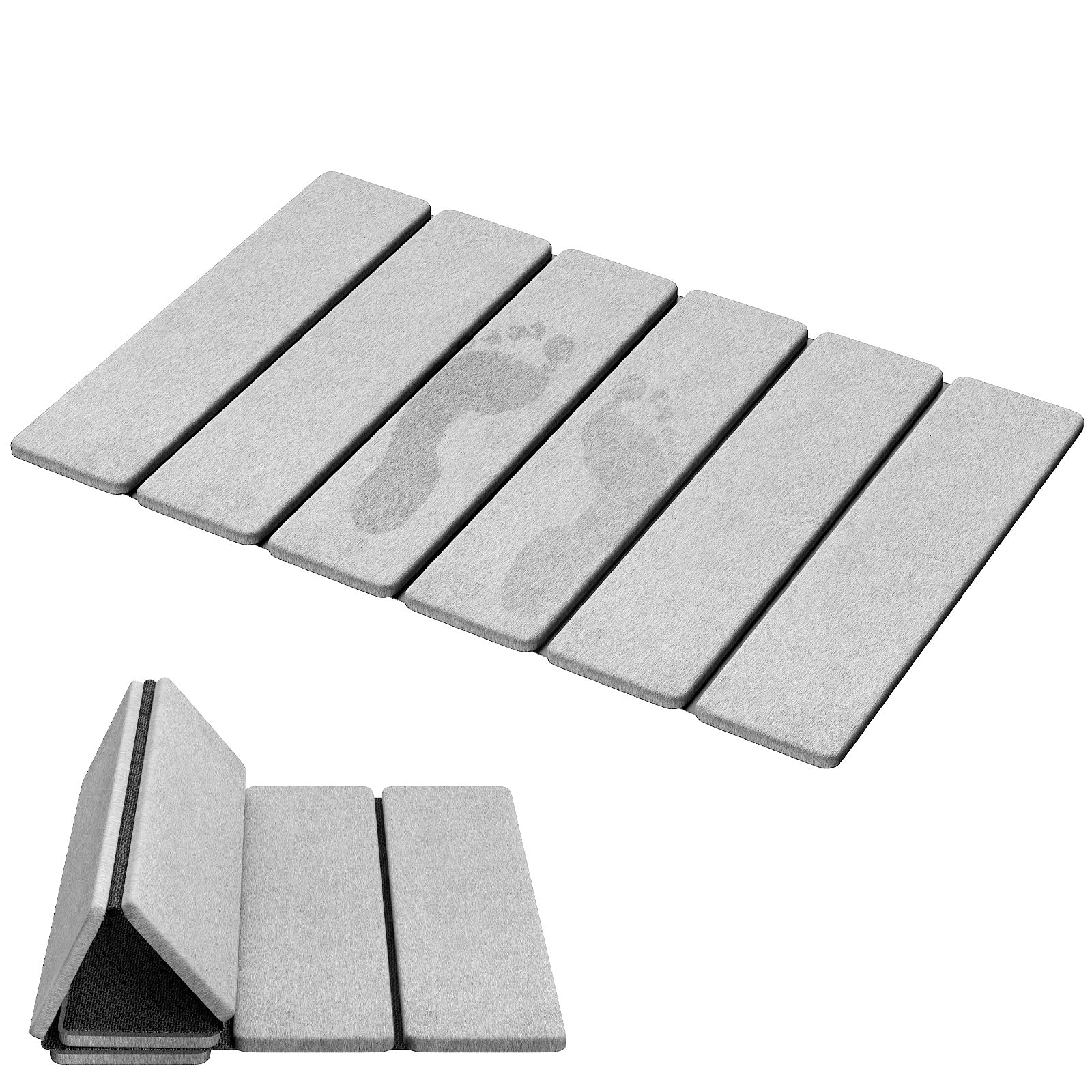 Luxspire Stone Bath Mat, Stone mat Bathroom Foldable 24x16 in, Light Gray