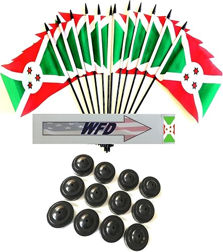 Miniatura 64 de Una docena de banderas y bases de escritorio Nauru, 12 banderas de poliéster en miniatura para oficina y pequeñas con 12 soportes negros Banderas