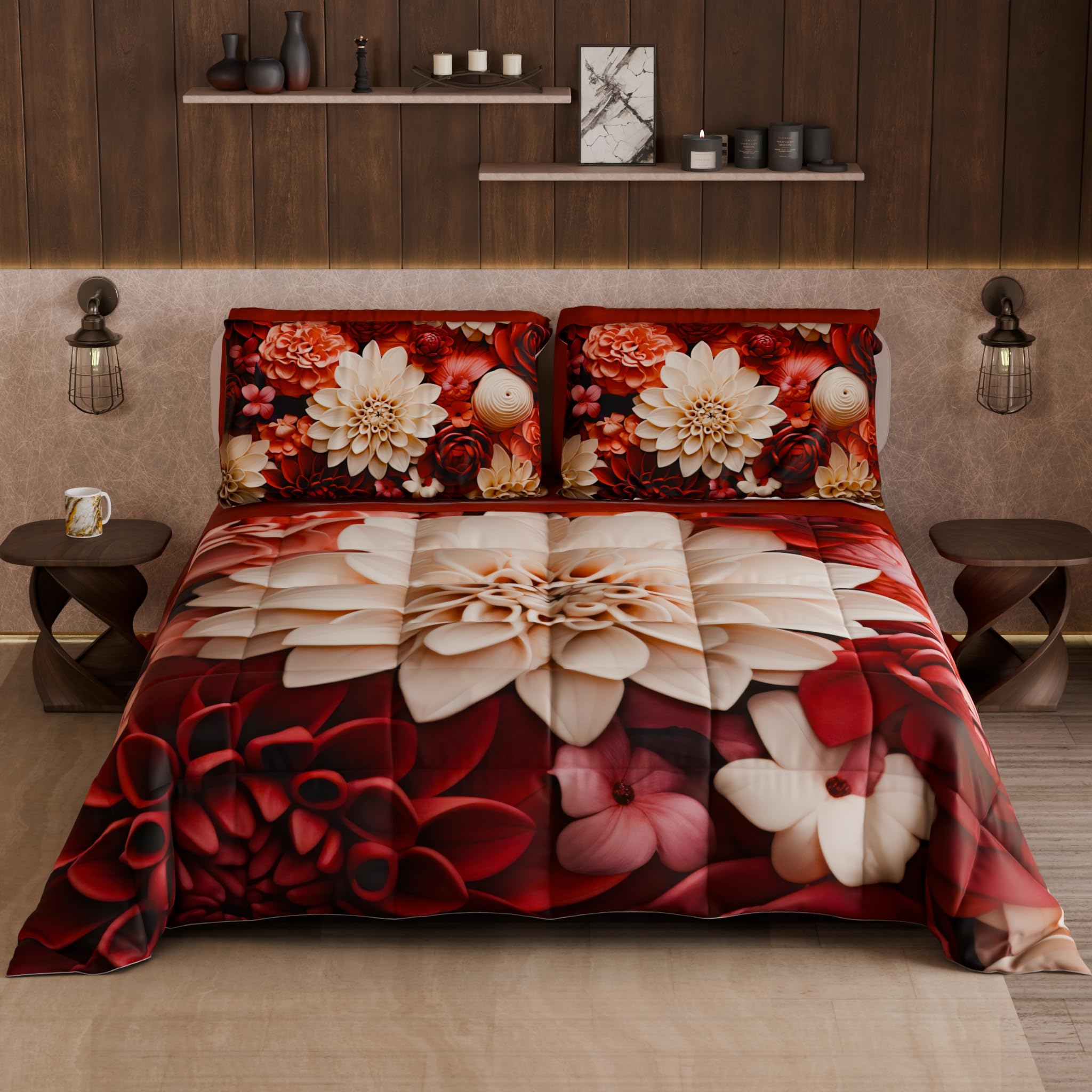 PETTI Artigiani Italiani - Trapunta Invernale, Piumone Invernale, Trapunta Matrimoniale Double Face Tinta Unita e Stampa Digitale Floreale 05 24, 100% Microfibra, Made in Italy