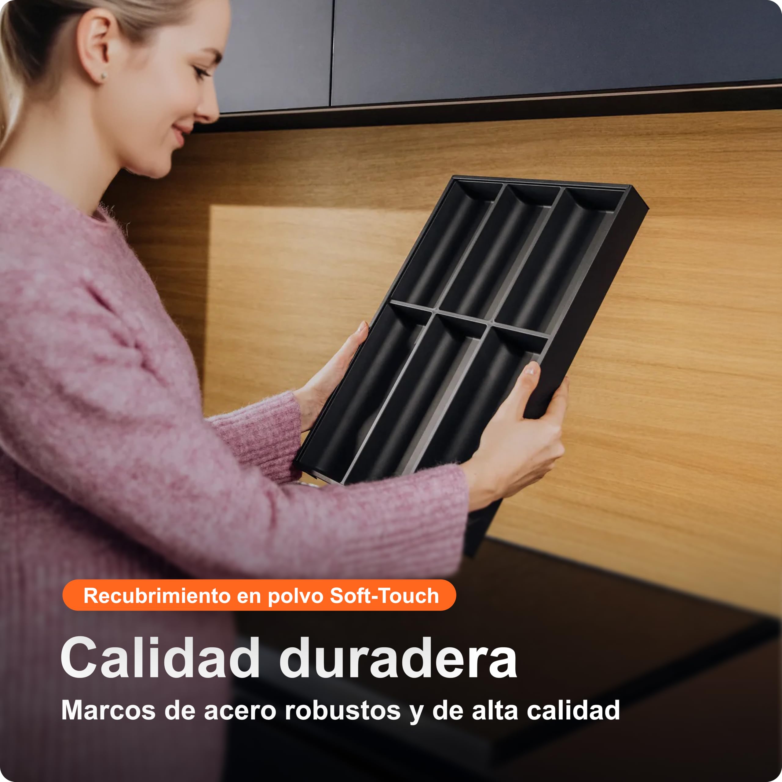 blum AMBIA-LINE cubertero con Soft-Touch | organizador de cajón premium para cajones y muebles de cocina modernos | protege, ordena y organiza cubiertos | 47×30×5 cm | Gris/Blanco