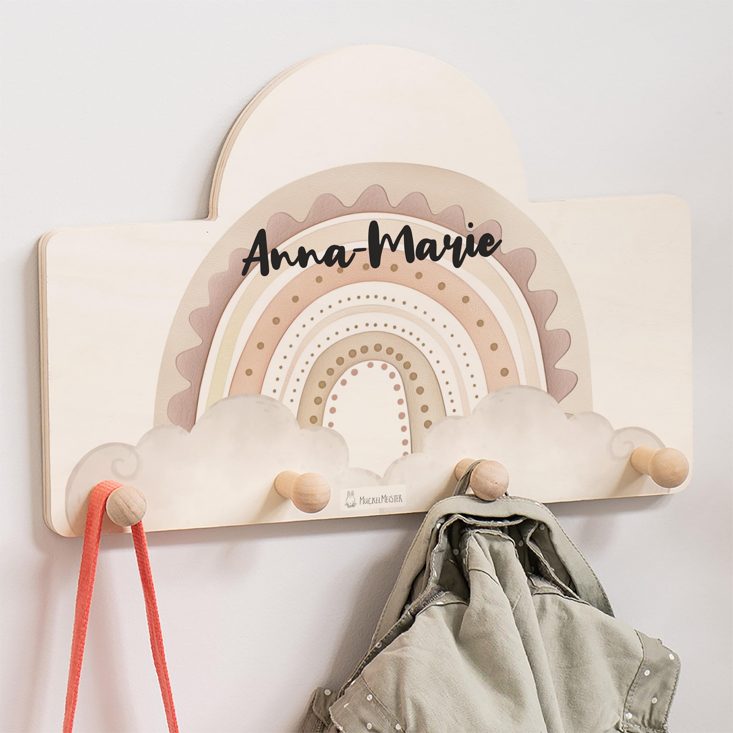 Geschenkfreude Personalsierte Kindergarderobe mit Namen aus Holz - Kinder Garderoben Regenbogen rosa - einzigartige Kinderzimmer Deko - Wandgarderobe - Baby Garderobe - Kleiderhaken für Kinder