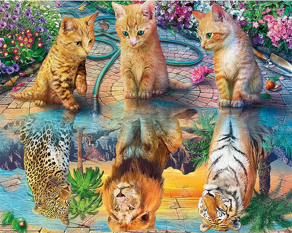 Meecaa Cat Paint By Numbers Lion Tiger Leopard Animal Flower Kit For Adults Beginner Diy Oil Painting 16X20 Inch (No Frame, )