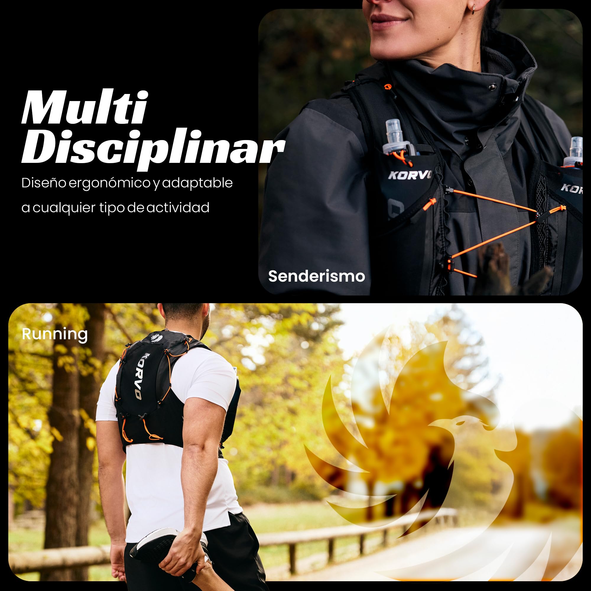 KORVO Chaleco Running Hombre y Mujer + 2 Soft Flask 500ml - Chaleco Hidratacion Trail Running, Mochila Hidratacion Correr, Mochila Trail Running Hombre, Running Vest, Chaleco para Correr