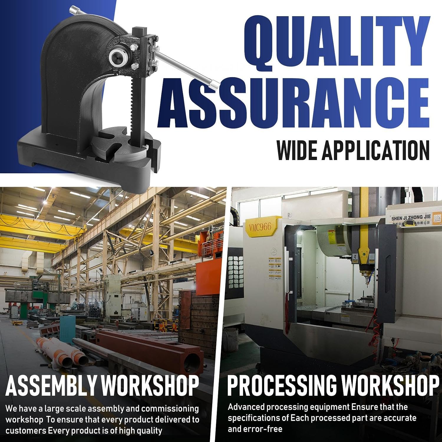 1 Ton Arbor Press, Cast Iron Heavy-Duty Press, Handwheel & Long Lever Operation, 5.5" Maximum Height, for Forming and Stretching