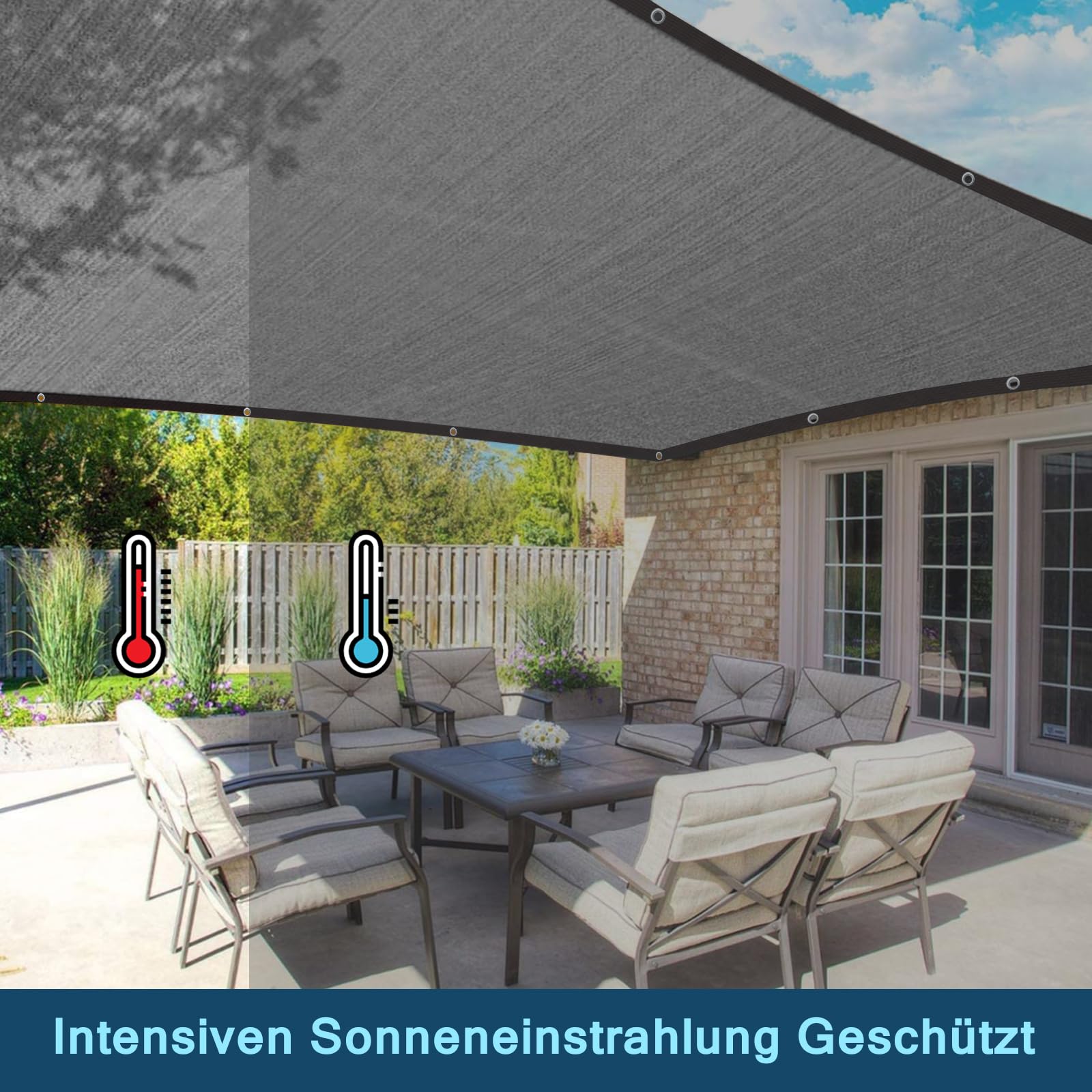 Czarna pergola, 6 x 10 m, patio osłona przeciwsłoneczna na zewnątrz, zadaszenie na taras, ochrona przed promieniowaniem UV, markiza ogrodowa, nowoczesny design, odporna na warunki atmosferyczne