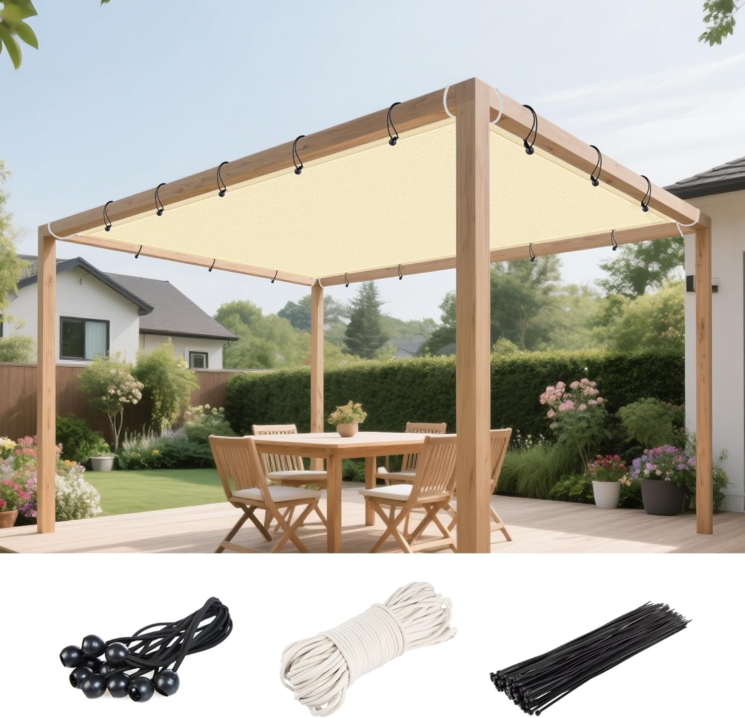 10' x 12' Straight Edge Shade Sail, Awning with Grommets for Outdoor Pergola Patio Backyard Garden Sunshade (Beige)
