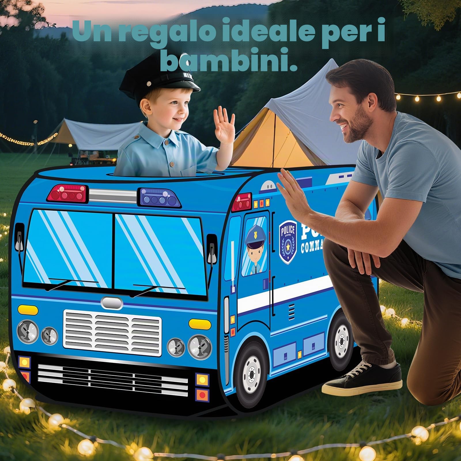 deAO Tenda Concept Car of Police – Spazio di gioco per interni ed esterni, per bambini