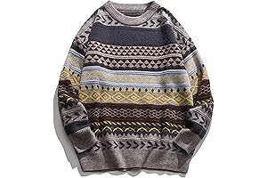 Old Man Retro Style Striped Oversized Sweater Crewneck Long Sleeve Colorblock Jumper