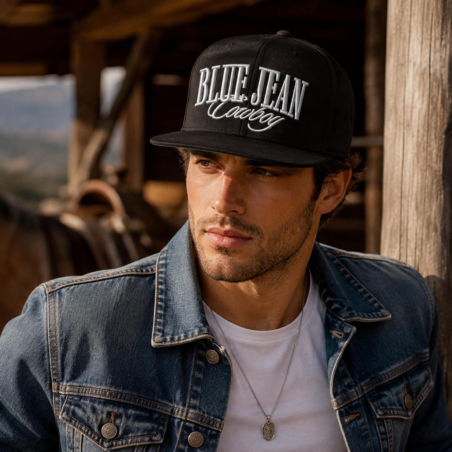 ALLNTRENDS Blue Jean Cowboy Western Flat Bill Snapback Embroidery