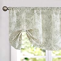 Vista 32 de Lazzzy Cenefa de cocina para ventanas, con aislamiento térmico, cortina opaca con estampado floral, lino sintético, cenefa de cortina para cocina