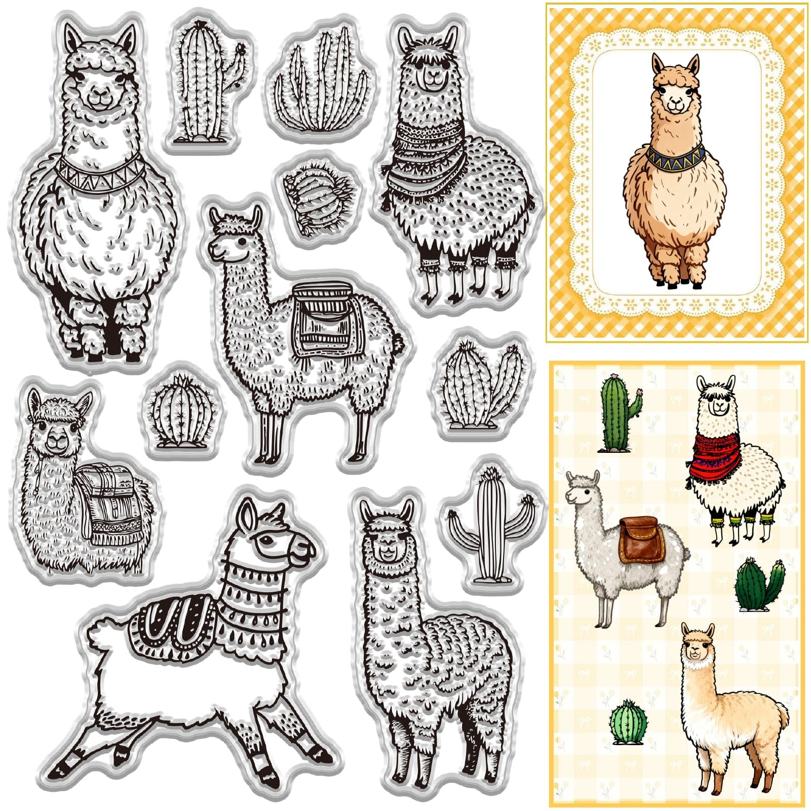 CRASPIRE Alpaca Clear Stamp Animal Silicone Rubber Stamps Alpacas Cactus Reusable Background Postmark Transparent Seals for Journaling Photo Card Making Decor Embossing Crafting DIY Scrapbooking