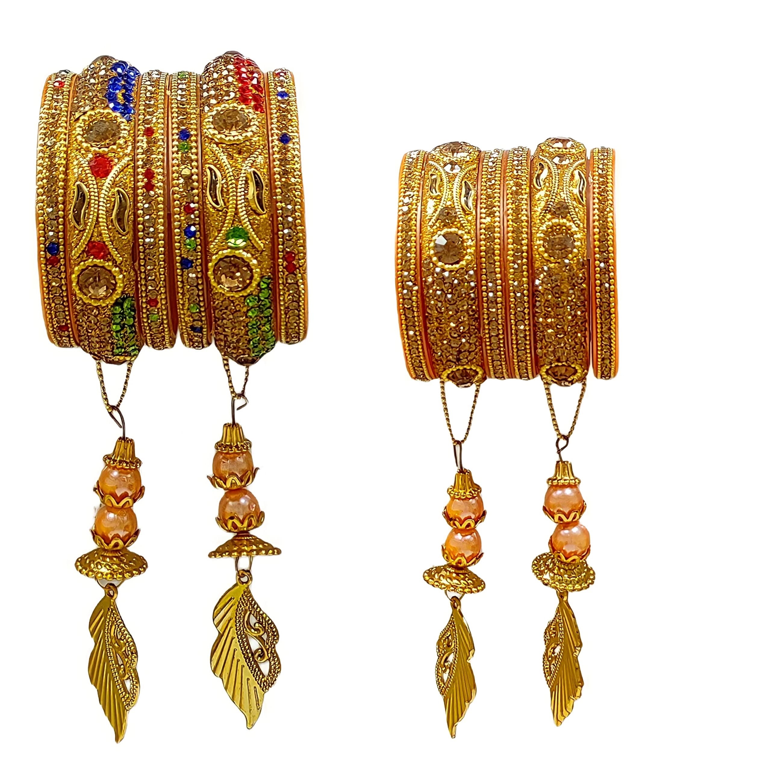 INDIAN MERCHANT Bangle-(Seep) with Jerkin & Latkan-(Piece of 12) Easy To Wear In Party & wedding-(Pack Of 2) (Multi & Gold, 2.8)