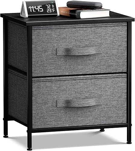 Miniatura 25 de Sorbus Cómoda de mesita de noche con 3 cajones de madera sintética, mesita de noche con almacenamiento, marco de acero, parte superior de madera,