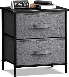 Sorbus Nightstand with 2 Drawers - Bedside Furniture End Table Night Stand with Steel Frame, Wood Top & Easy Pull Fabric Bins - Small Dresser & Chest for Home, Bedroom Accessories & Office