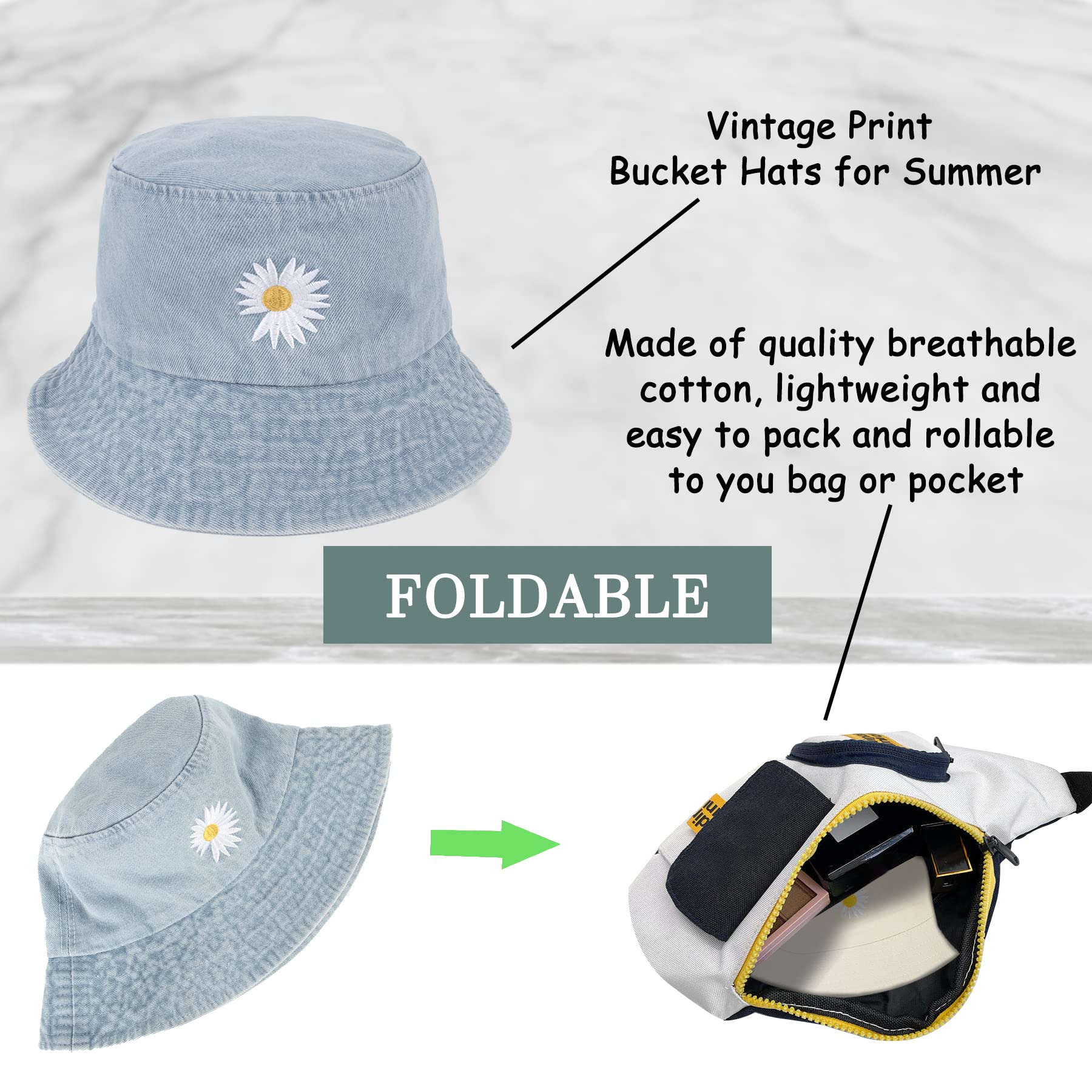 Feng Shui， Sombreros de Pescador para Mujer - Sombreros de Sol de Playa de Verano de algodón Reversible Sombrero de Pescador Plegable para Viajes Playa Senderismo Reino Unido