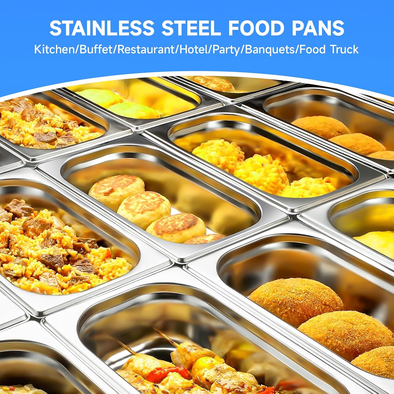 Stainless Steel Hotel Pans With Lids (6 Pack,Quarter Size 1/4 x 2-1/2"Deep)