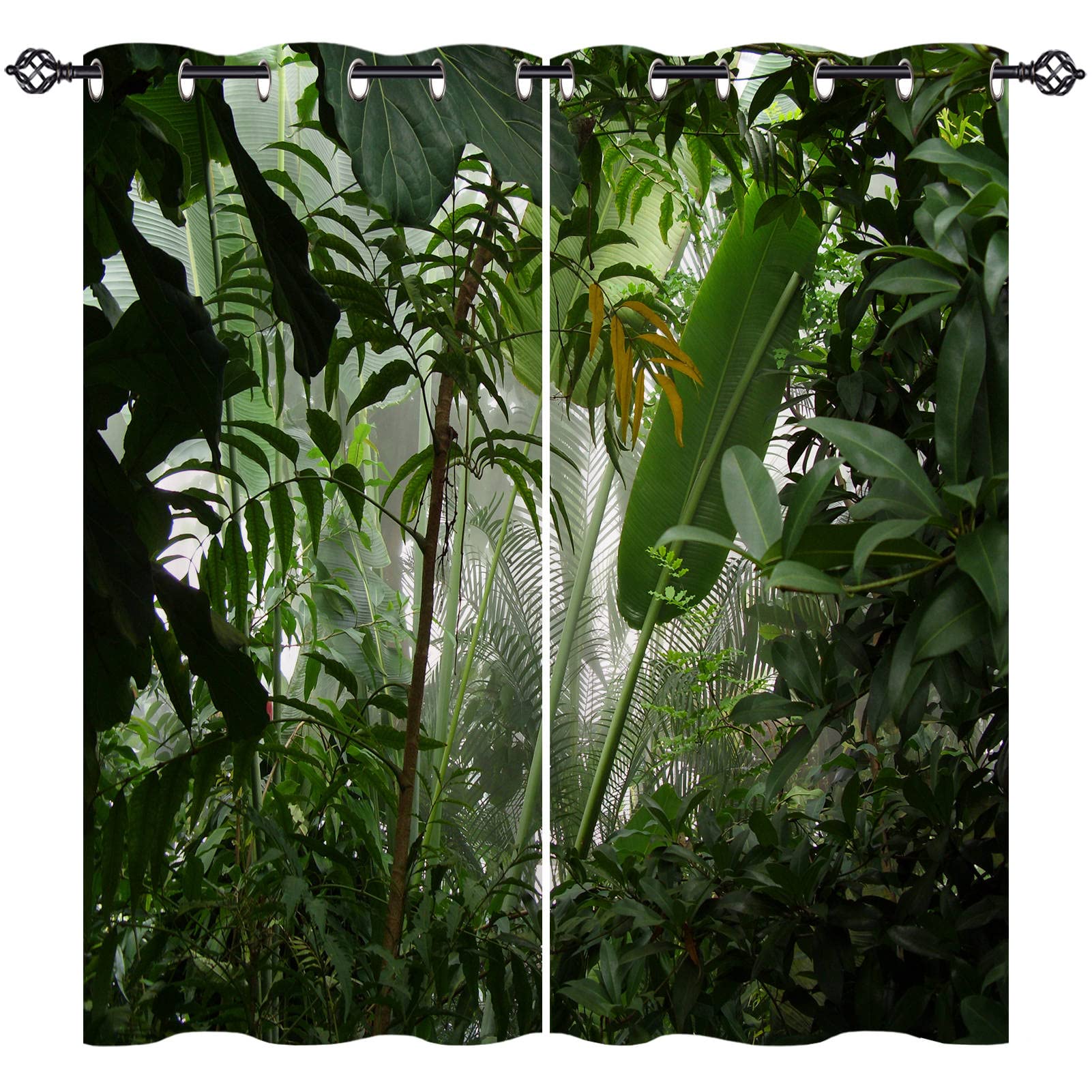 ANHOPE Tropical Curtains Eyelet Soft Thermal Blackout Curtains Misty Jungle Rainforest Forest Scene Print Pattern Ring Top Soundproof Window Drapes for Bedroom Living Room 46 x 54 Inch Drop 2 Panels