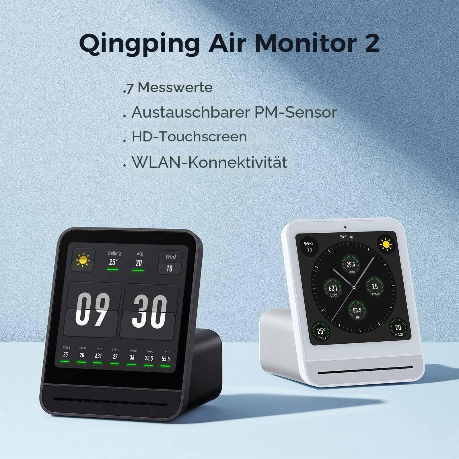 Qingping Air Quality Monitor Gen 2 Indoor Detects PM2.5 CO2 PM10 Noise Temperature Humidity Alarm Clock