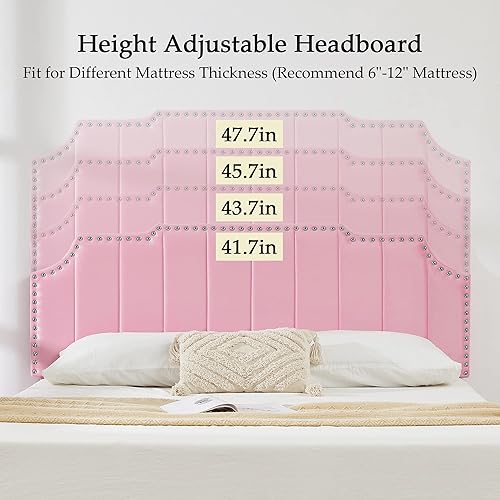 Miniatura 33 de VECELO Base de cama tamaño Queen tapizada con cabecera ajustable copetuda/base de colchón con soporte de listones de madera, fácil montaje, azul