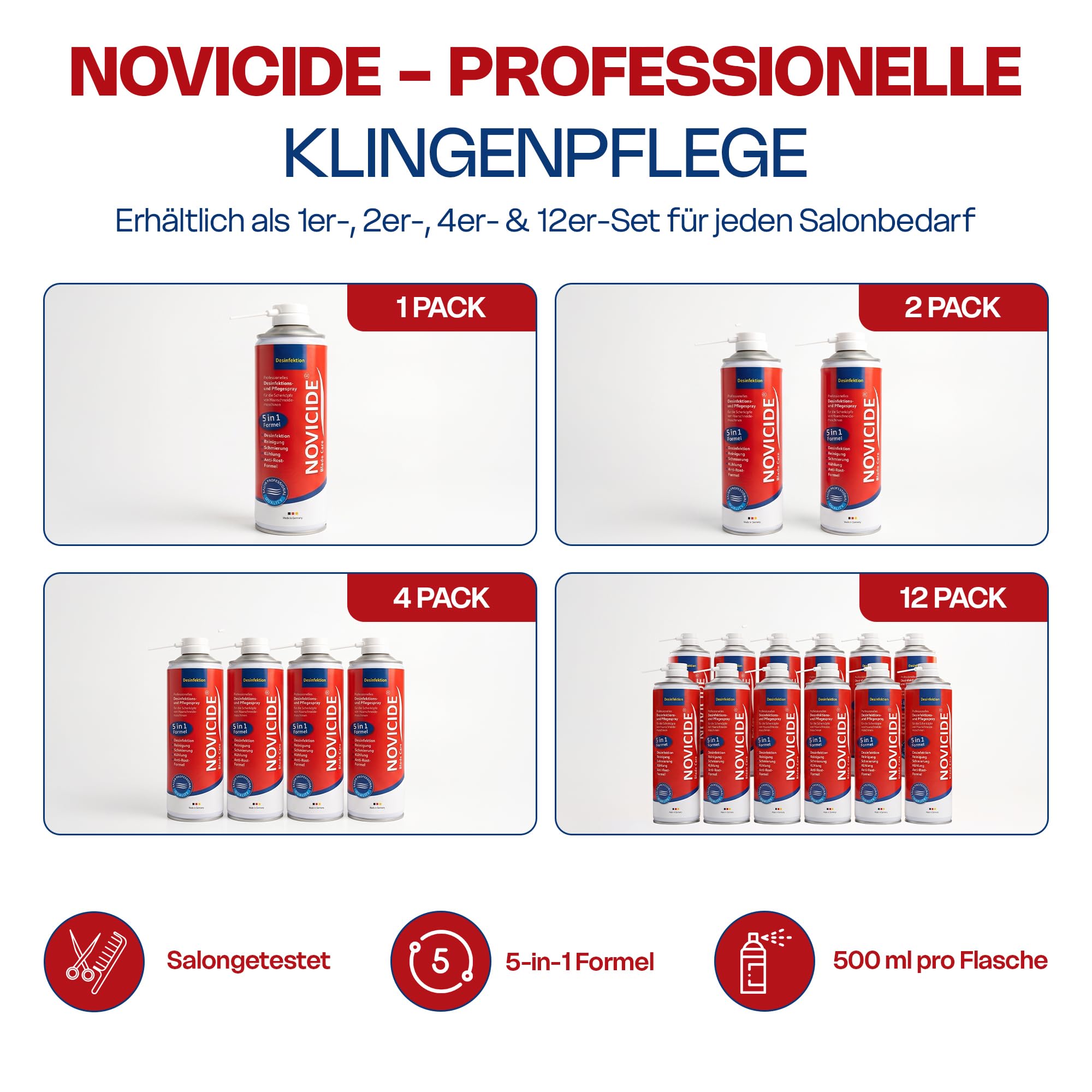 Blade Care Spray 5in1 2x500ml Desinfektion Haarschneidemaschine | Desinfiziert nach EU-Hygienestandard gegen Viren, Bakterien & Pilze. Nur 3 Min. Einwirkzeit - kein klebriger Ölfilm danach.