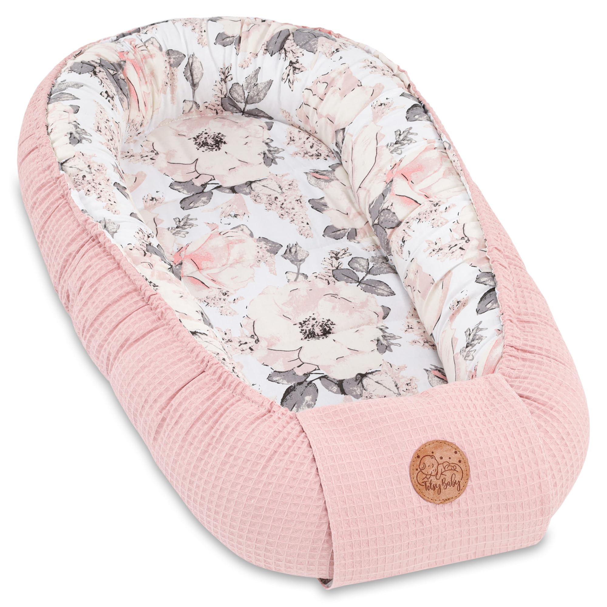 Riduttore lettino neonato - 90x50 cm nido baby nest antisoffoco culla pod cocoonababy confortevole cotone waffle babynest per neonati Rosa selvatica