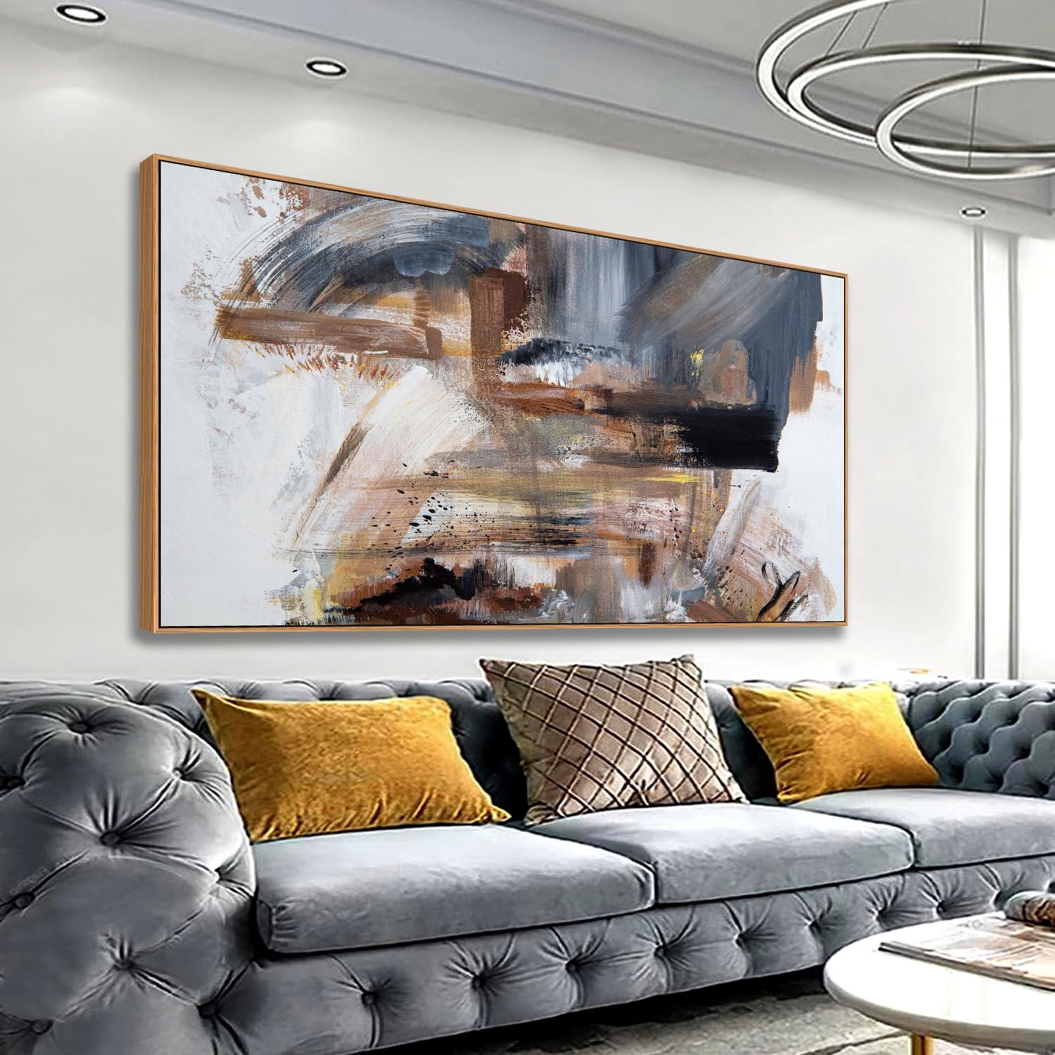 HUADAOARTModern Abstract Wall Art Pictures for Living Room Bedroom Office Wall Decor Brown and Gray Canvas Prints Ready to Hang 20x40inches (Framed)