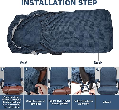 Miniatura 6 de NeColorLife Funda elástica para silla de oficina con fundas para reposabrazos, funda gruesa de jacquard a cuadros para silla de escritorio con