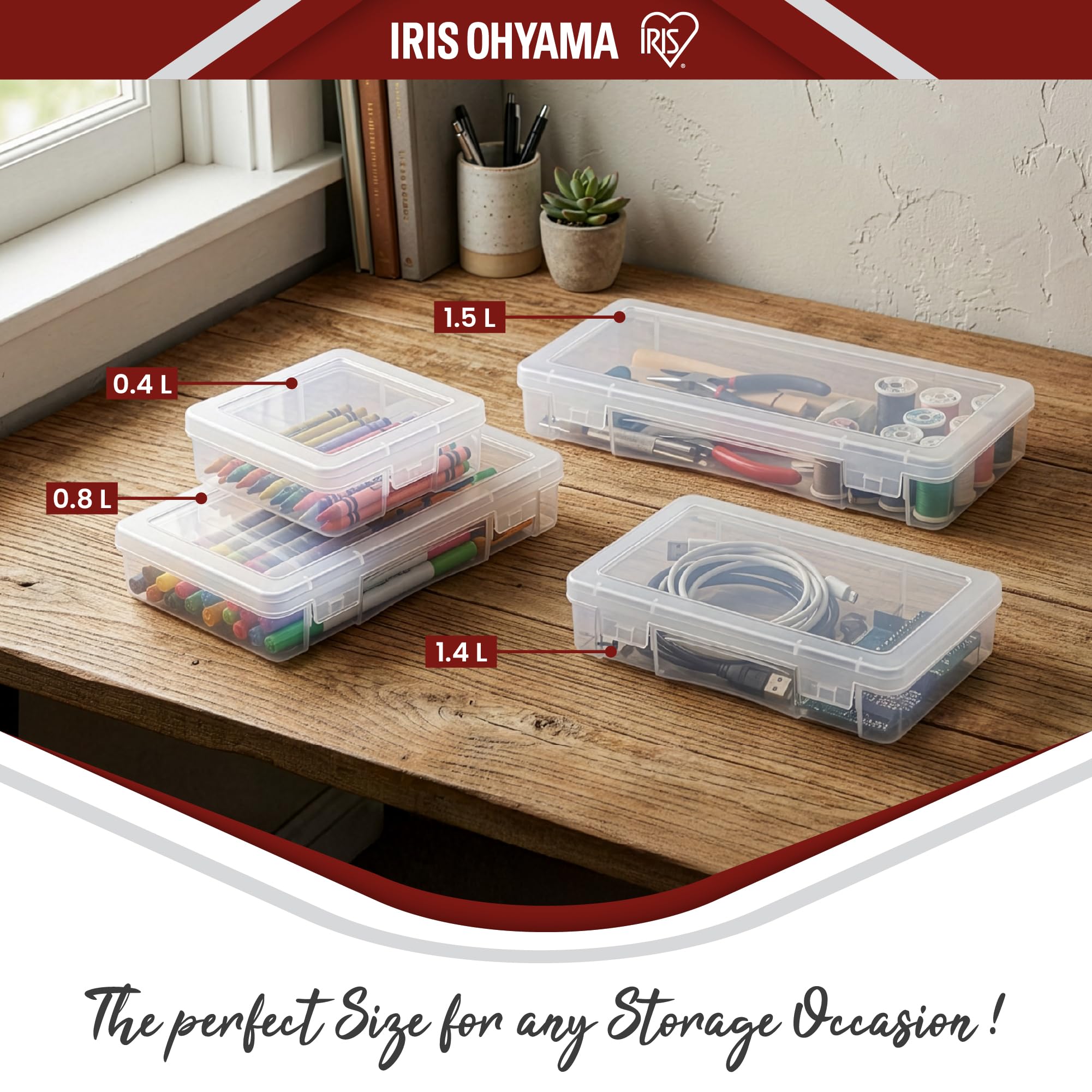 Iris Ohyama, Kleine Aufbewahrungsbox mit Klappdeckel, Plastik, 0.8L, 10er-Set, Transparent, Stapelbar, Schnappverschluss, Für Puzzle, Lego, Stifte, Bastelmaterial, Schrauben, Sans BPA, MCC-M
