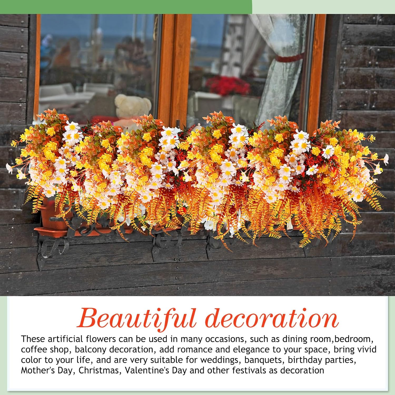 Cindeer 24 Pcs Fall Artificial Flowers Plants for Outdoors, UV Artificial Resistant Fake Plastic Faux Flowers Window Box Planters for Front Door Porch Patio Yard Autumn Thanksgiving Decor - Image 8
