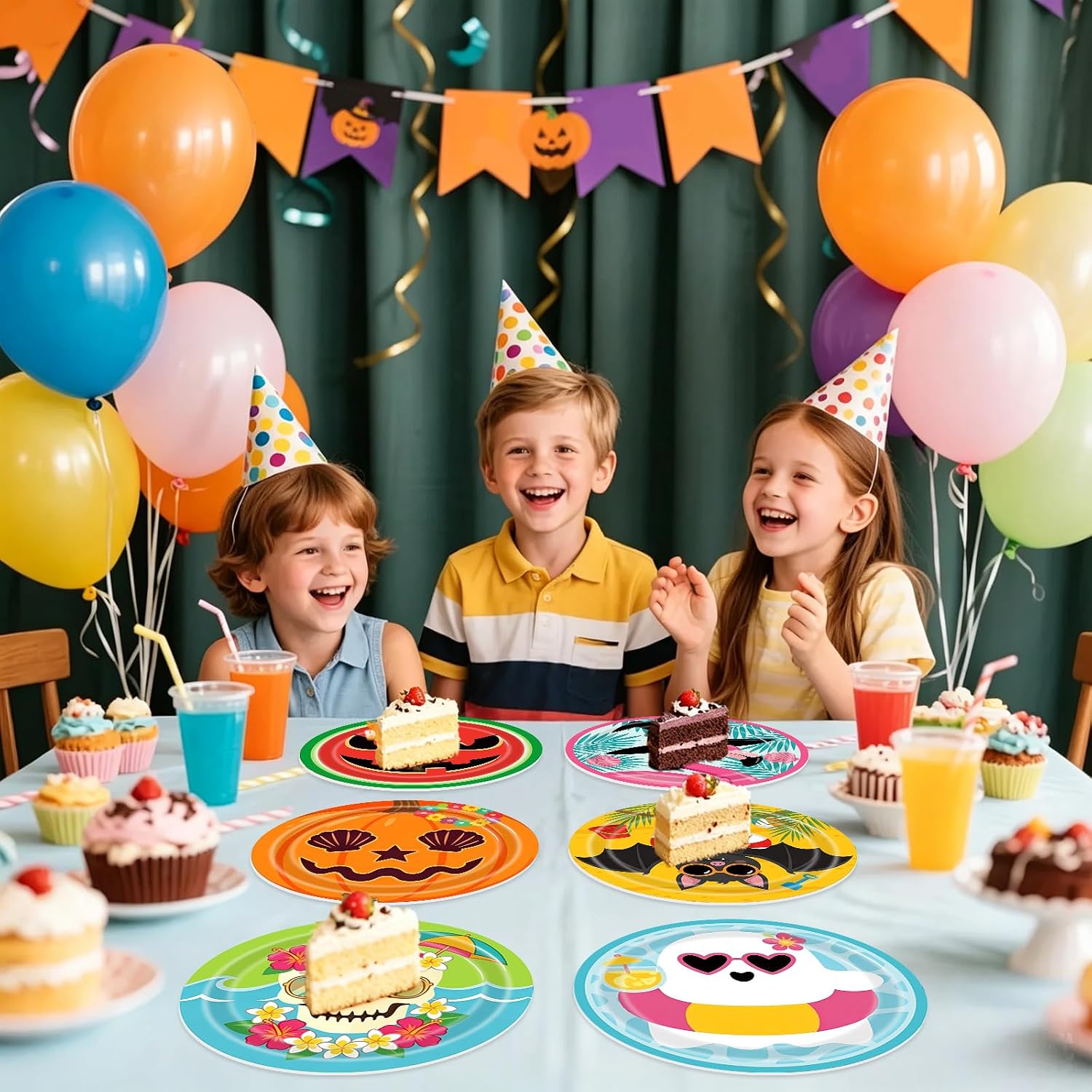 Summerween Party Decorations,60Pcs Summer Halloween Party Plates for Summerween Party Supplies
