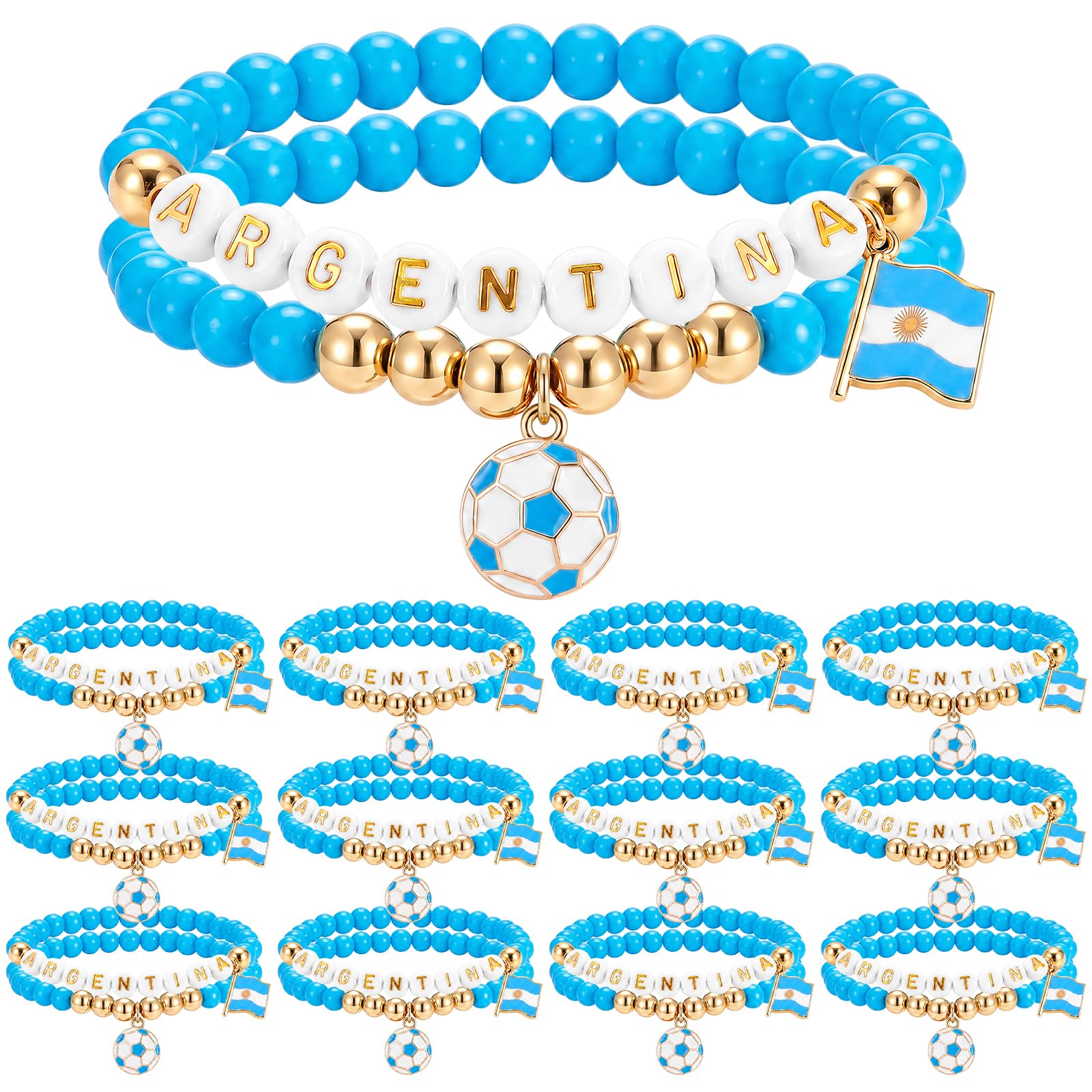 24 Pcs 2026 Soccer Game Day Bracelets for Women Men Stackable World Beaded Stretch Bracel…