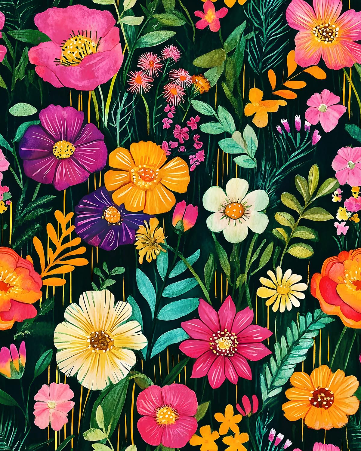 BOKEBEVE Floral Wallpaper Peel and Stick Boho Green Colorful 17.5 x 393.5In