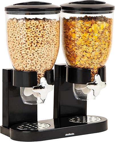 Vista 8 de Mind Reader Dispensador doble de cereales para encimera, 2 recipientes herméticos de 2 litros, dispensador giratorio de alimentos secos para Blanco