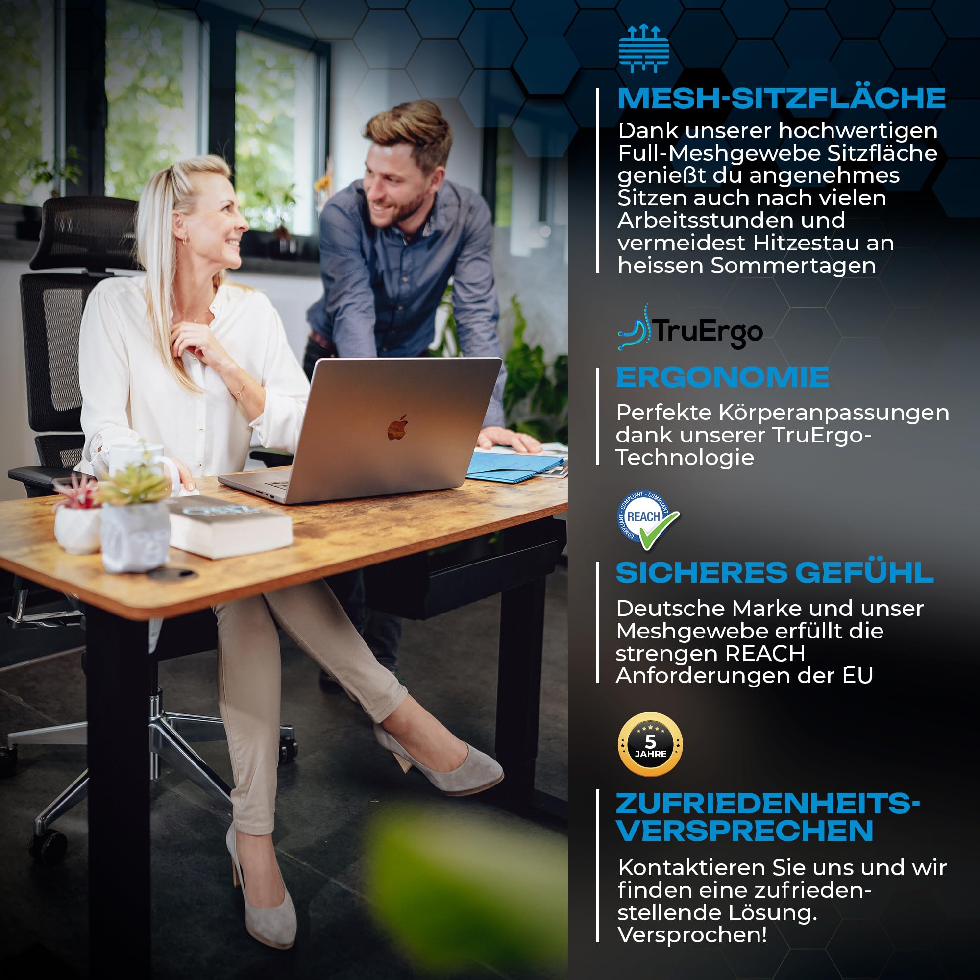 VALKENSTOL M7 Premium Bürostuhl Ergonomisch mit adaptiver Lordosenstütze | Rückenfreundliche Adaptive Lordosenstütze - Kippbare Sitzfläche für Gesundes Sitzen - Home Office Chair - Aluminiumrahmen