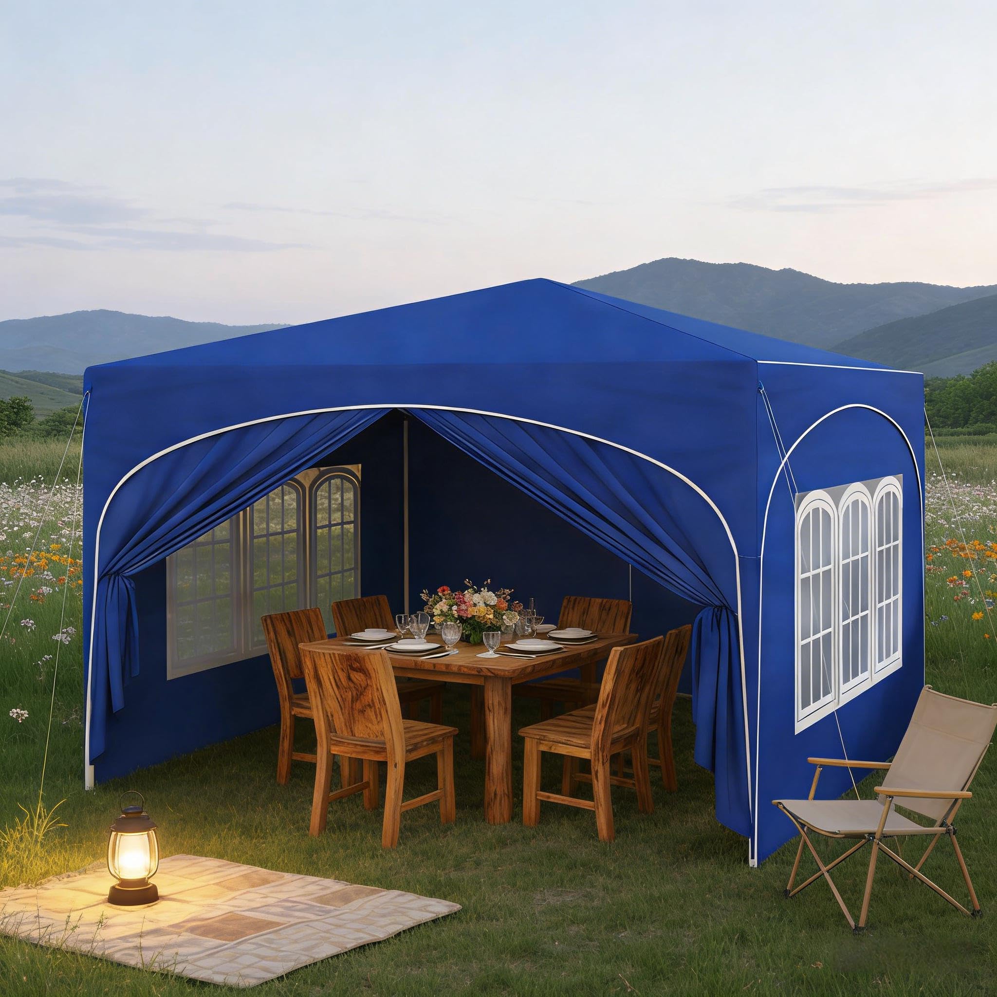 Tonnelle pliante 3 x 3 m - Bleu - Imperméable - Avec protection UV - Tente de réception réglable en hauteur en tissu Oxford avec sac de transport - Pour terrasse, camping, marché aux puces et