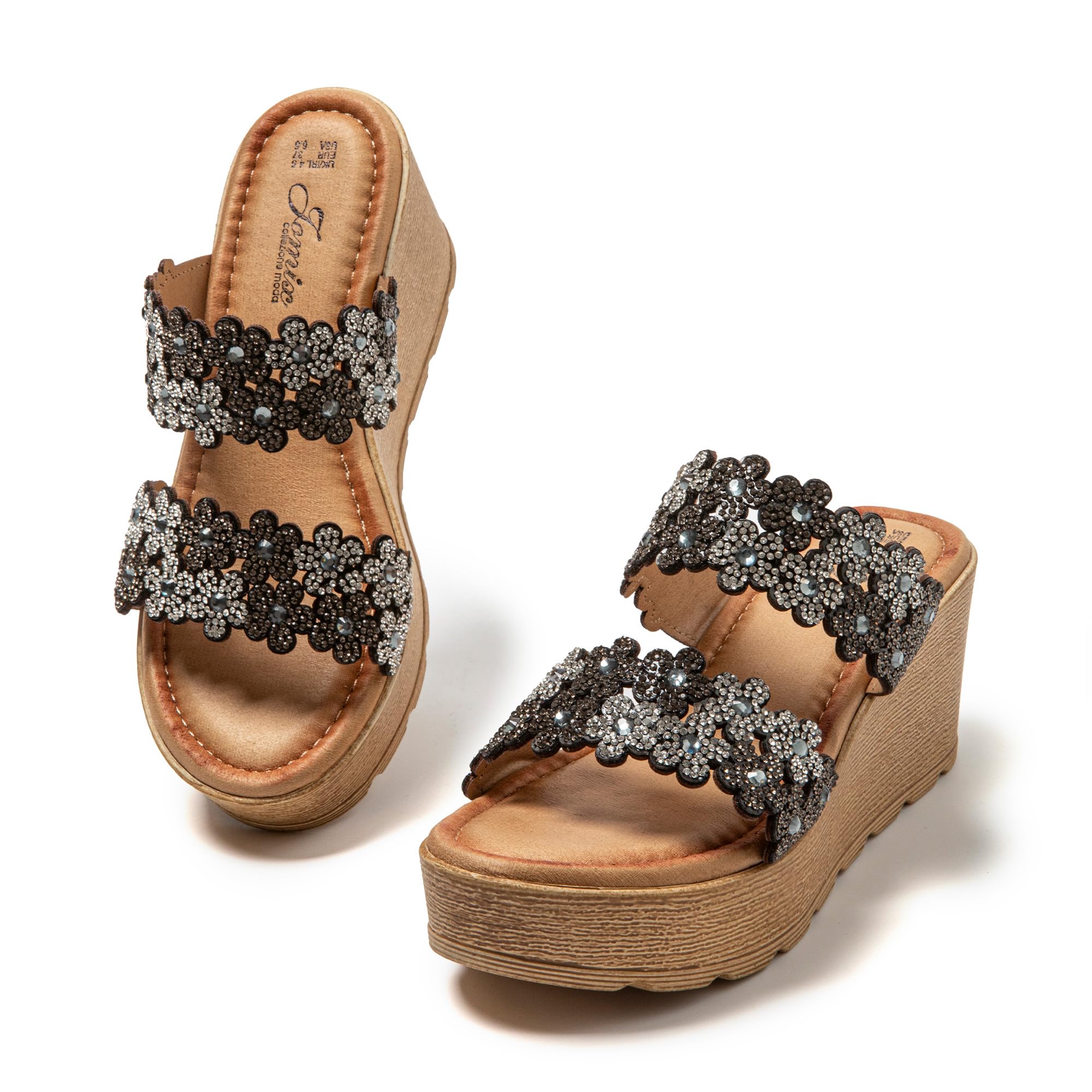 JOMIX Ciabatte Moda Donna Zeppa Estive Sandali Fiori Strass Eleganti Comode Sabot Piattaforma Mare Casa Vacanze Antiscivolo Leggere