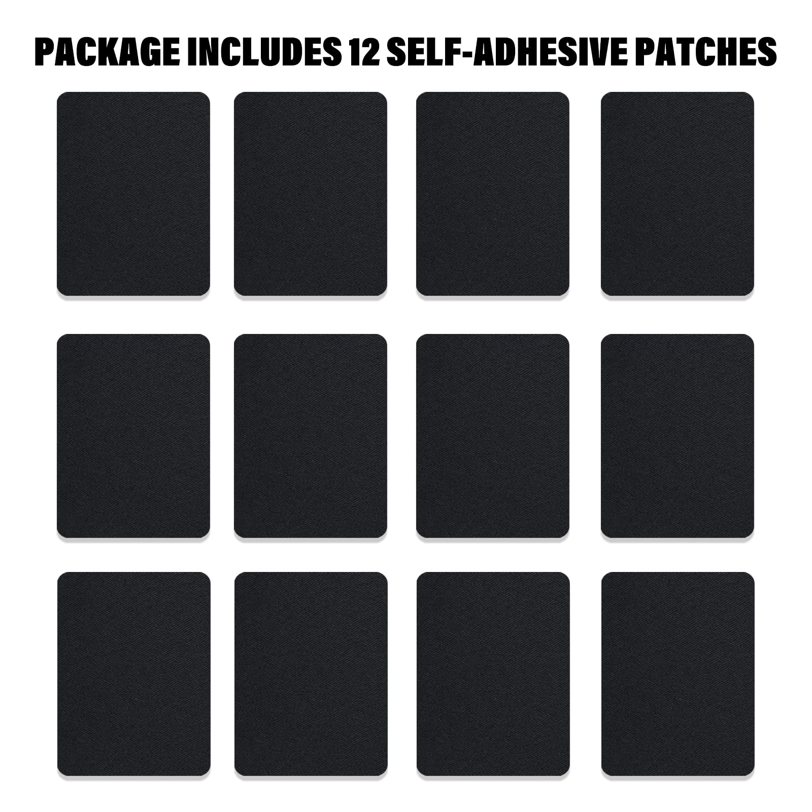 Premium Quality Fabric Self Adhesive Patches Inside & Outside Durable black Repair Decorating Kit 12 Pieces Size 3.8