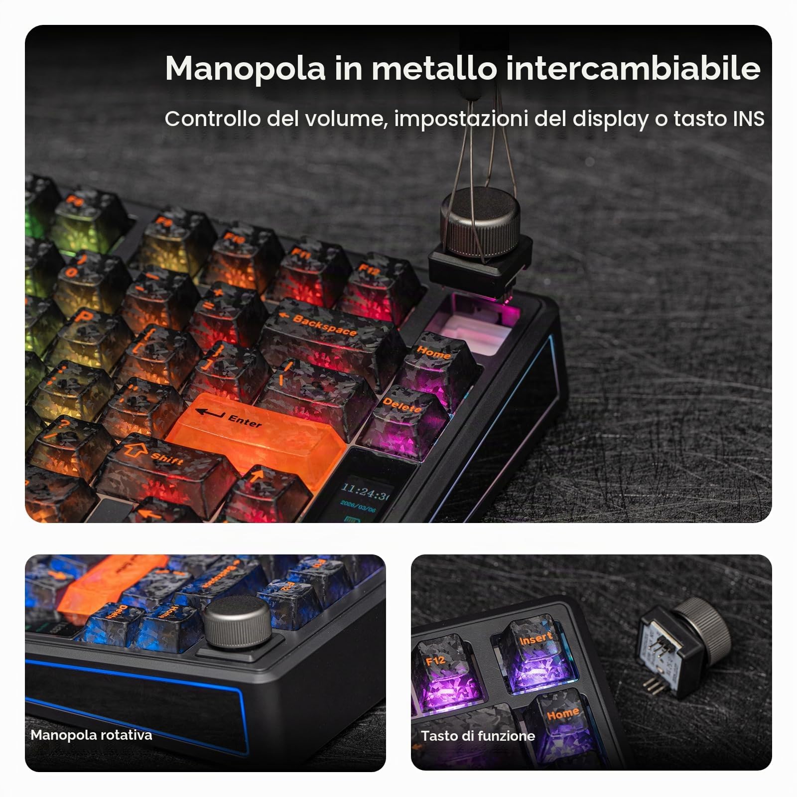 EPOMAKER TH80 V2 PRO Tastiera Meccanica Wireless con Schermo e Manopola | 10000mAh, 2.4GHz/BT/USB-C, RGB, Hot-Swap, NKRO, Tasti in PBT, Tastiera Meccanica per PC/Mac (Nero, Creamy Jade Switch)