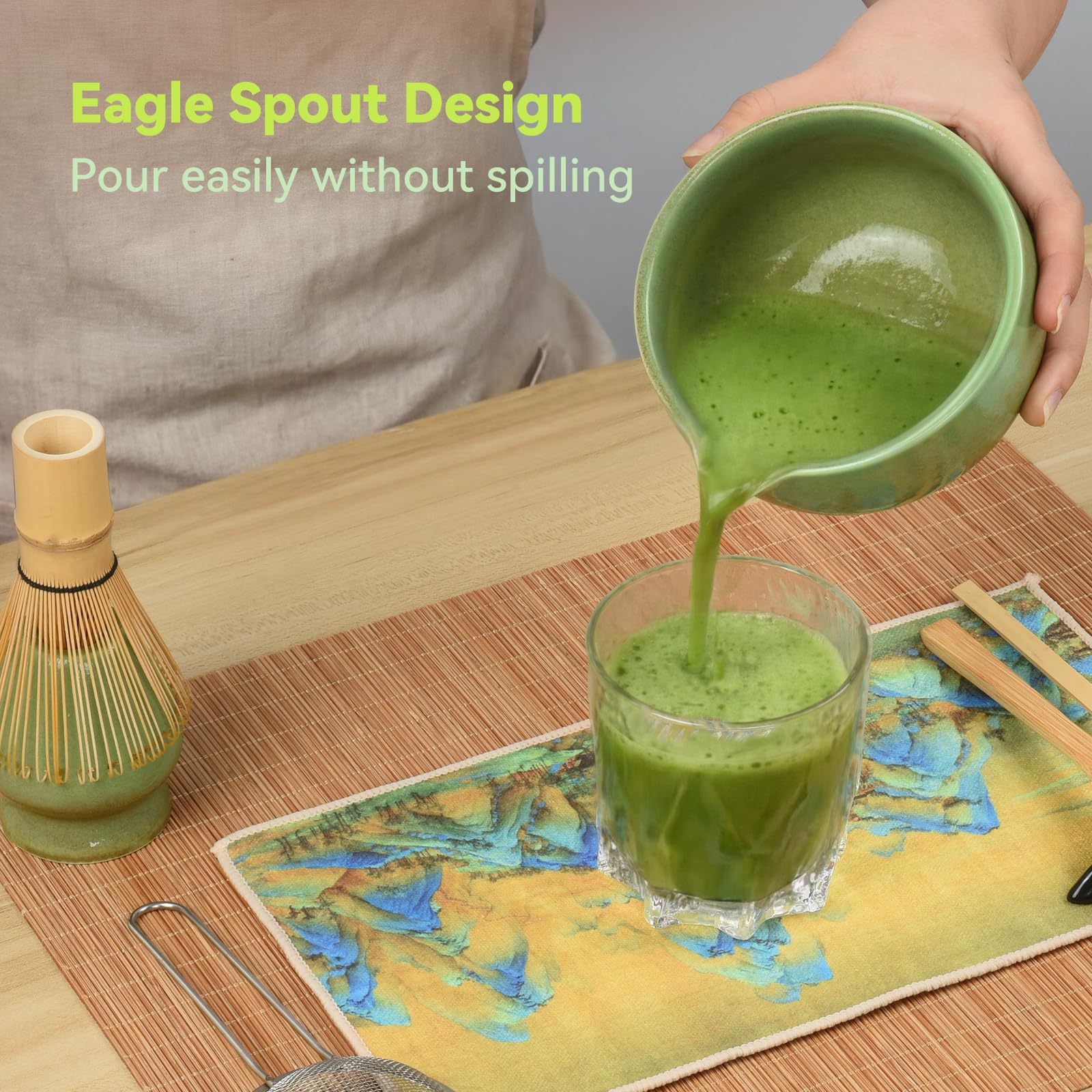 OTraki 9 Pezzi Macha Tea Kit, Kit Matcha Completo Accessori Per La Cerimonia Del Tè Giapponese, Ciotole Per Matcha, Paletta, Frusta Per Matcha Fatto A Mano, Confezione Per La Famiglia E Gli Amici