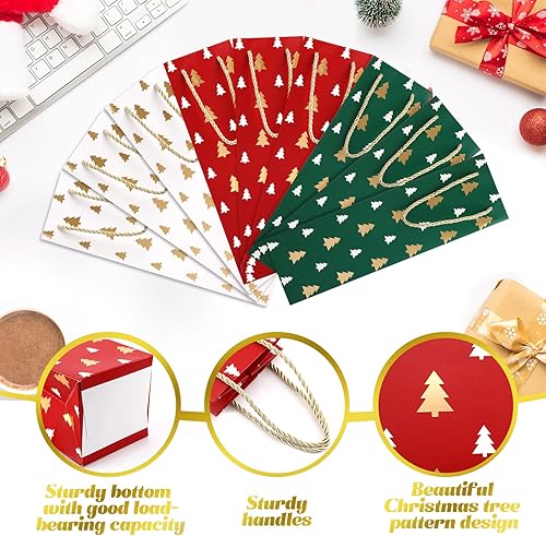 Miniatura 3 de Woanger 60 bolsas de regalo de vino de Navidad, bolsas de papel kraft a granel para vino con asa, bolsas de regalo de color rojo, verde y blanco,