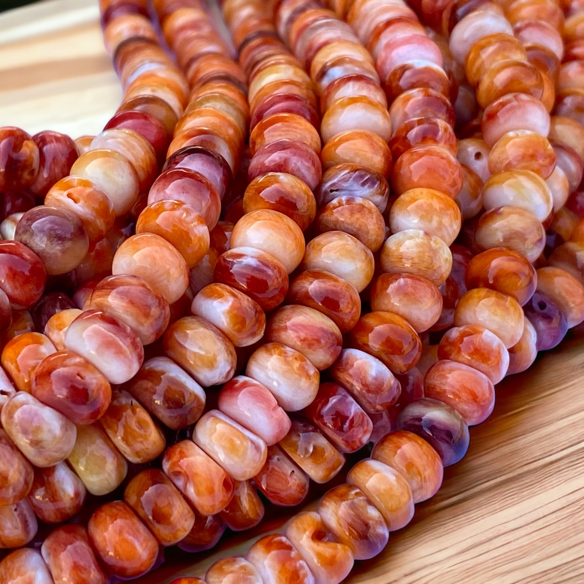 ABCGEMS Mexican Orange Spiny Oyster Shell Beads (Hand Polished Rounded Edges with Identical Thickness) Smooth Rondelle 7mm Tiny