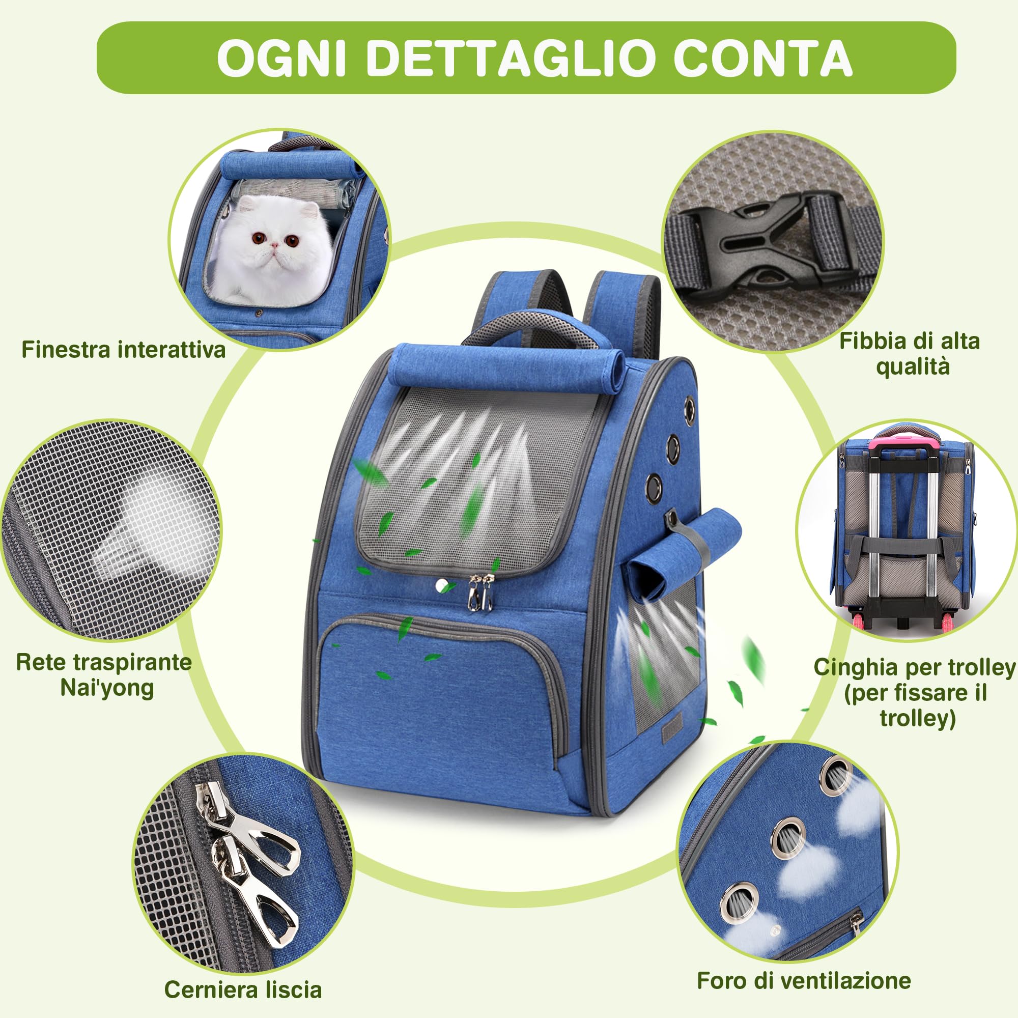 ALLSOPETS Zaino per Cani, Trasportino Gatto Zaino Pieghevole e Traspirante per Cani e Gatti con Tendine Parasole Ideale per Viaggi Escursioni e Campeggio (Blu Reale)