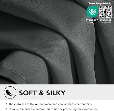 Deconovo Blackout Curtains for Bedroom, 2 Panels, 42W x 84L, Dark Grey