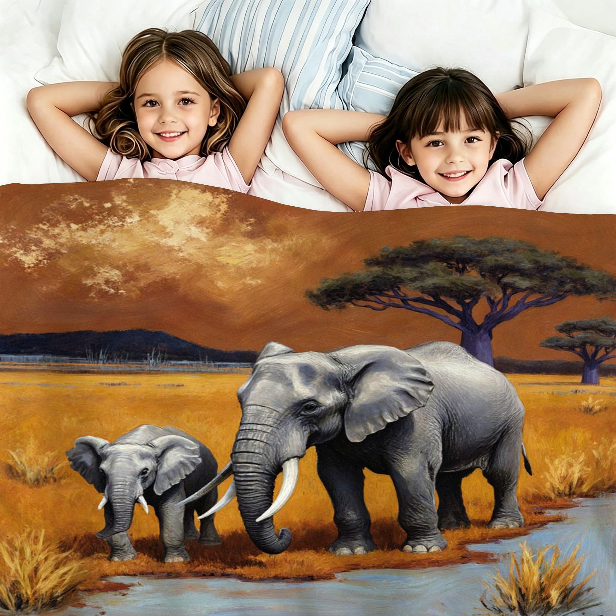 Manta Franela Sherpa 3D Elefante Marrón 240x260 para Cama 180-A242